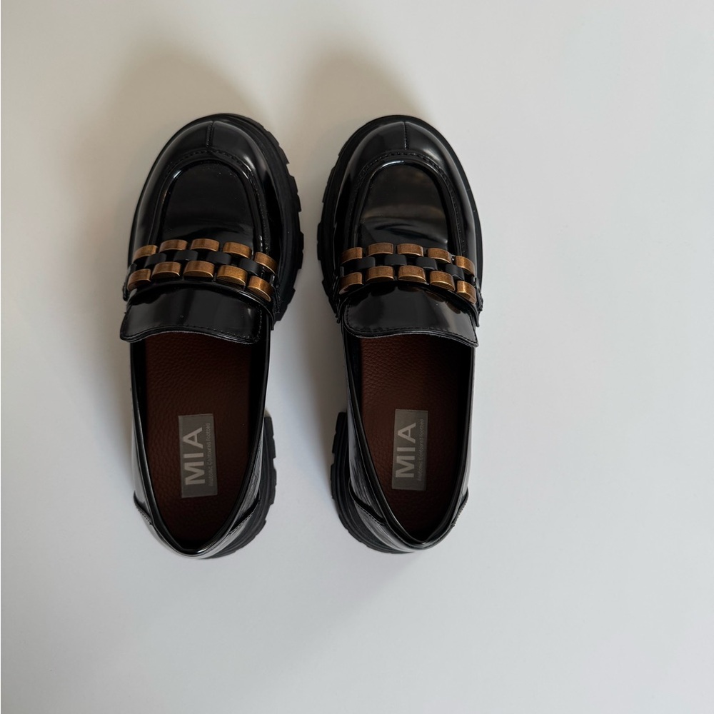 MIA Black Loafers with Gold Metal Accents